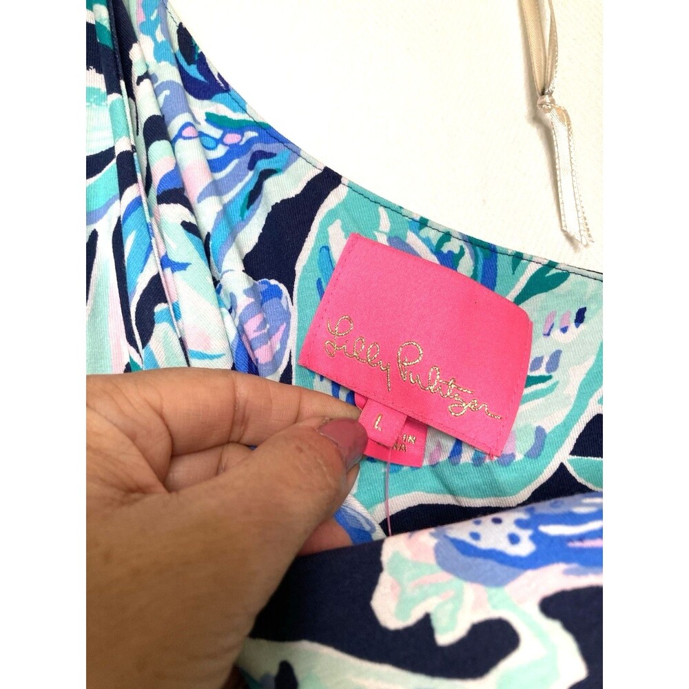 Lilly Pulitzer NWT Malia Maxi Dress High Tide Navy Ready Set Gecko Size Large - Picture 15 of 16